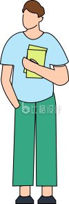 蓝色手绘风男生人物插画