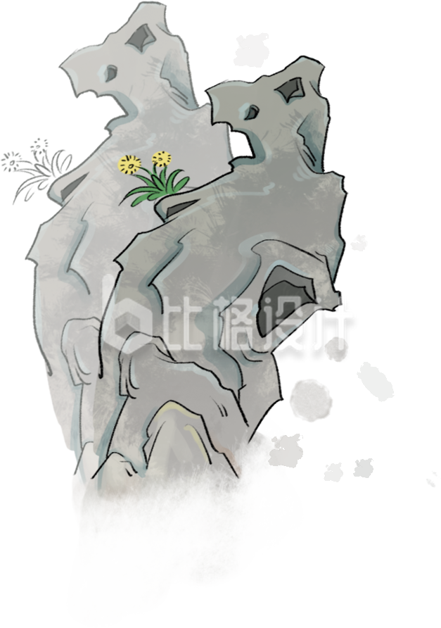 灰色中国风假山插画