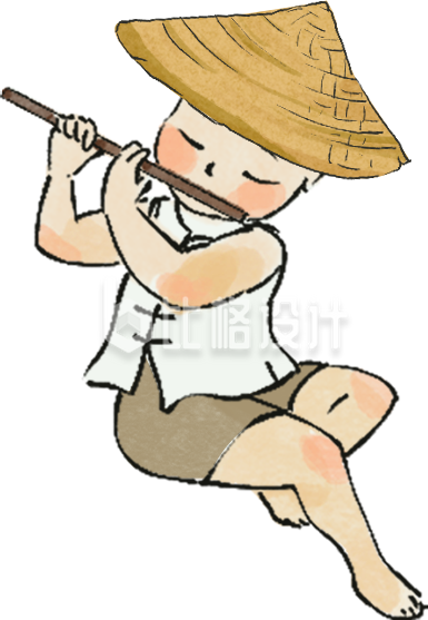黄色中国风儿童笛子插画