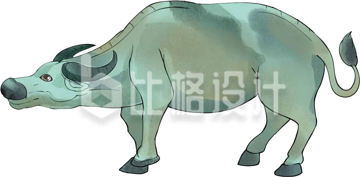 灰色手绘风牛插画