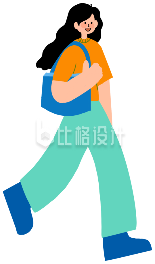 蓝色扁平风女生人物插画