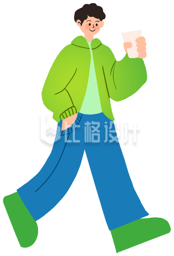 蓝色扁平风男生人物插画