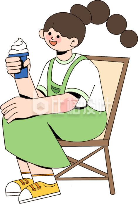 绿色扁平风女生冰淇淋插画