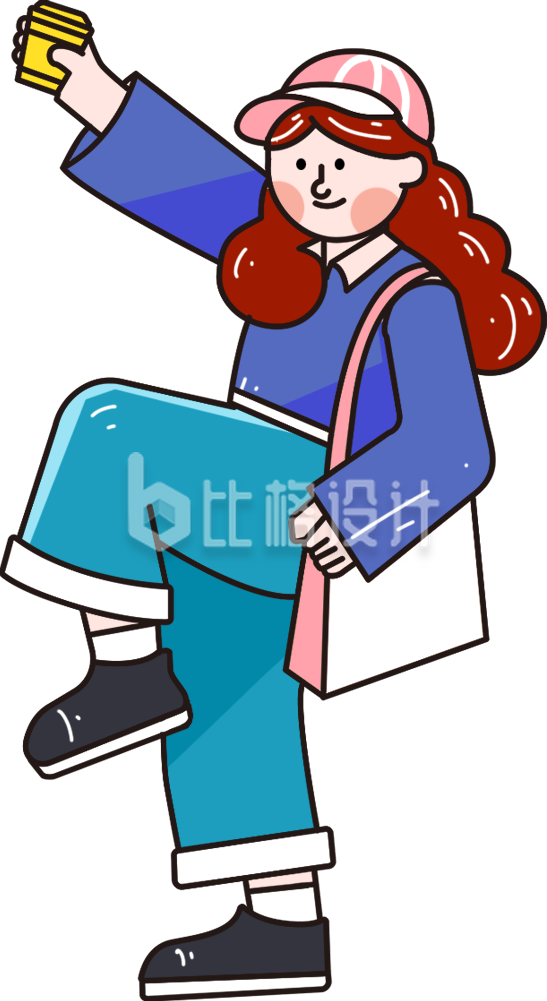 蓝色扁平风女生插画