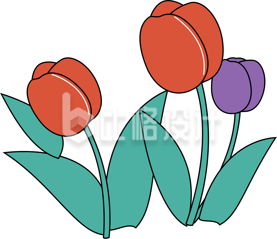 绿色扁平风郁金香花朵插画