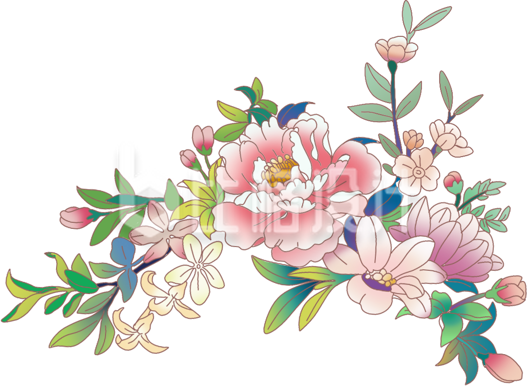 粉色手绘风花朵插画春天花店节日装饰