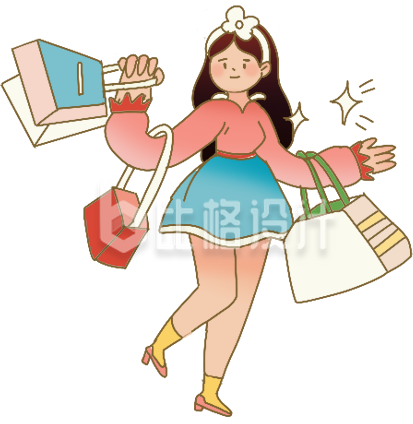蓝色扁平风女孩文字组合