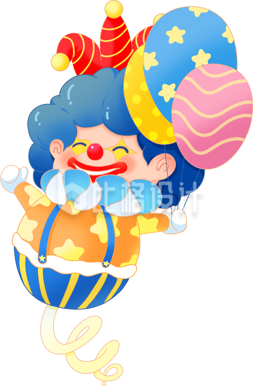 蓝色手绘风小丑愚人节插画