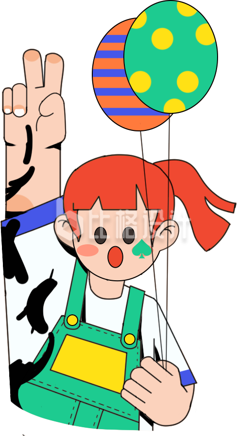 绿色手绘风女生插画气球