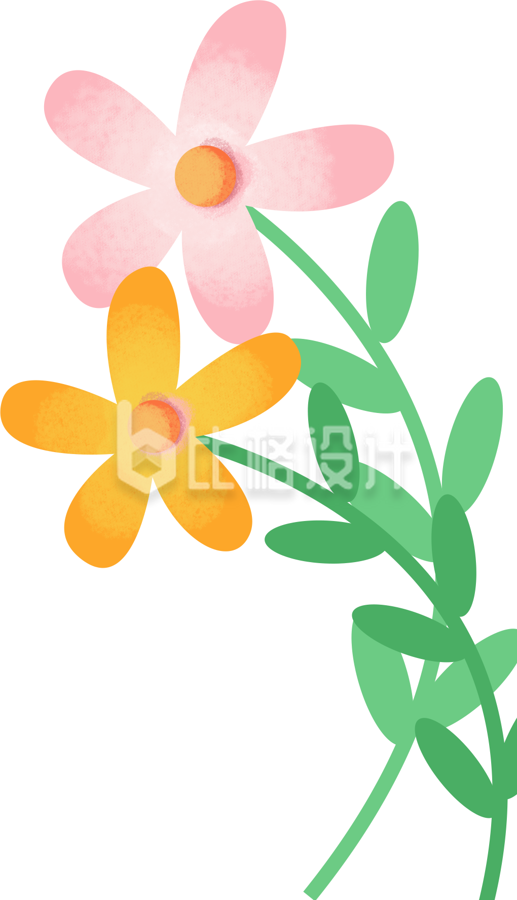 绿色手绘植物小花插画