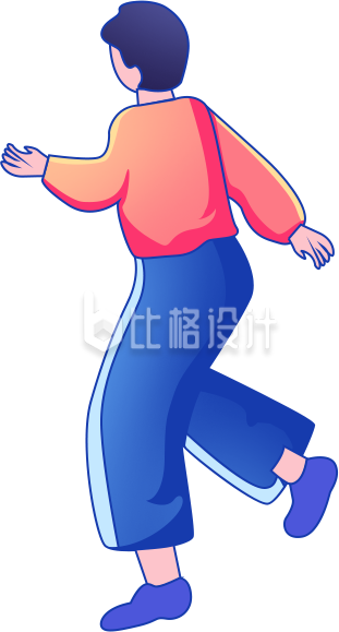 蓝色扁平风男生插画