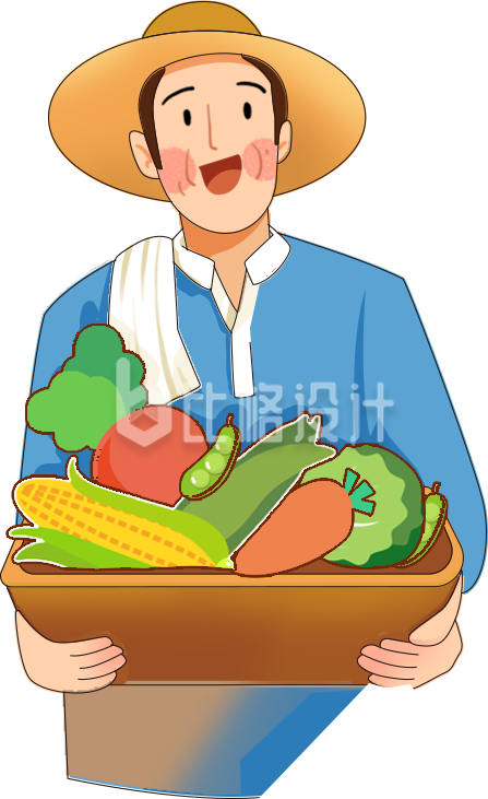 蓝色手绘风农民丰收节插画劳动节
