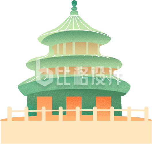 绿色扁平风天坛建筑插画国庆节 绿色扁平风天坛建筑插画国庆节