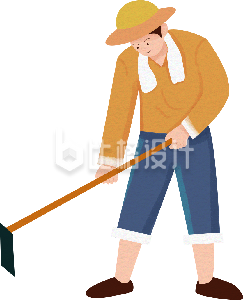 黄色手绘风男生农民插画劳动节