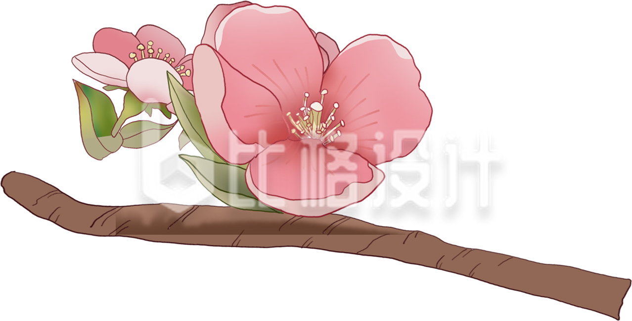 粉色手绘风树枝花朵春季插画