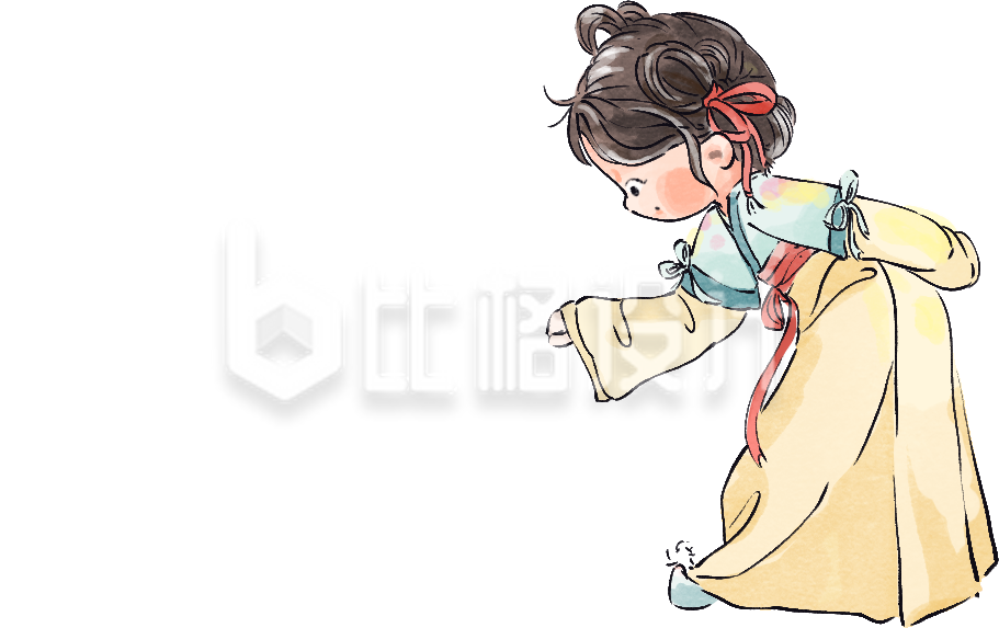 黄色手绘风女生传统插画