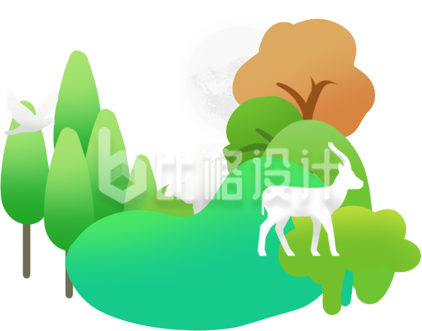 绿色手绘风清新树林自然环境插画