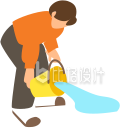 橙色手绘风人物女生浇水植树节插画 橙色手绘风人物女生浇水植树节插画