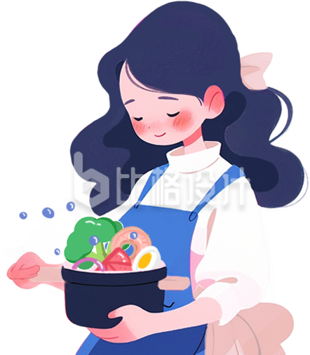 母亲女性做饭轻食手绘插画 母亲女性做饭轻食手绘插画