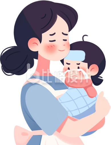 婴儿感冒母亲抱着手绘插画