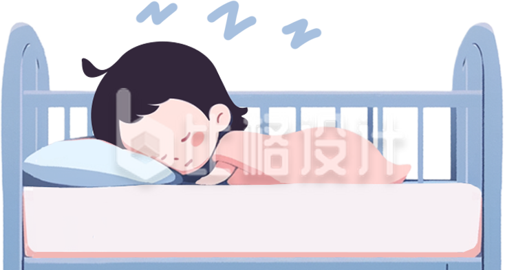 小女孩婴儿睡觉手绘插画