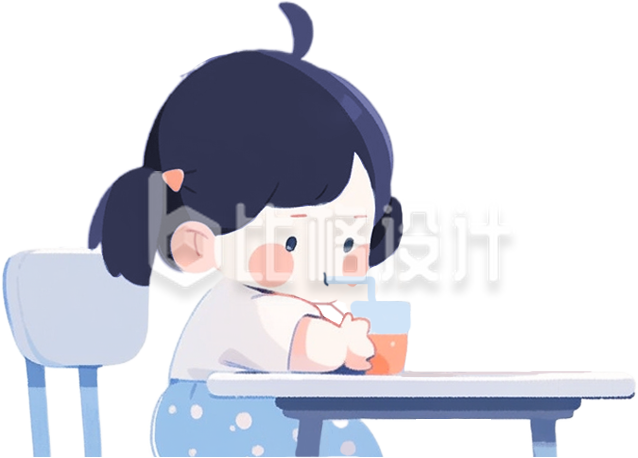 小女孩婴儿喝水手绘插画