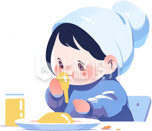 婴儿吃蜂蜜手绘插画