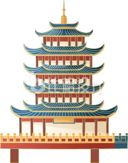 绿色手绘风传统建筑塔