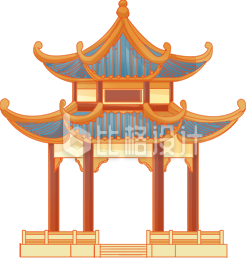 黄色手绘风建筑亭子插画
