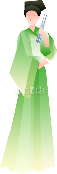 绿色手绘风女生插画