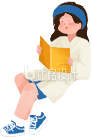 蓝色手绘风可爱女孩看书插画