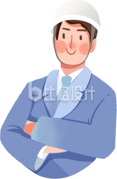 蓝色手绘风男生建造师插画