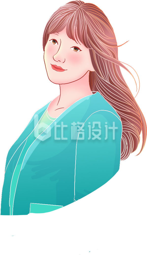 蓝色清新女孩插画