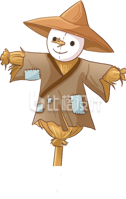 黄色手绘风稻草人插画