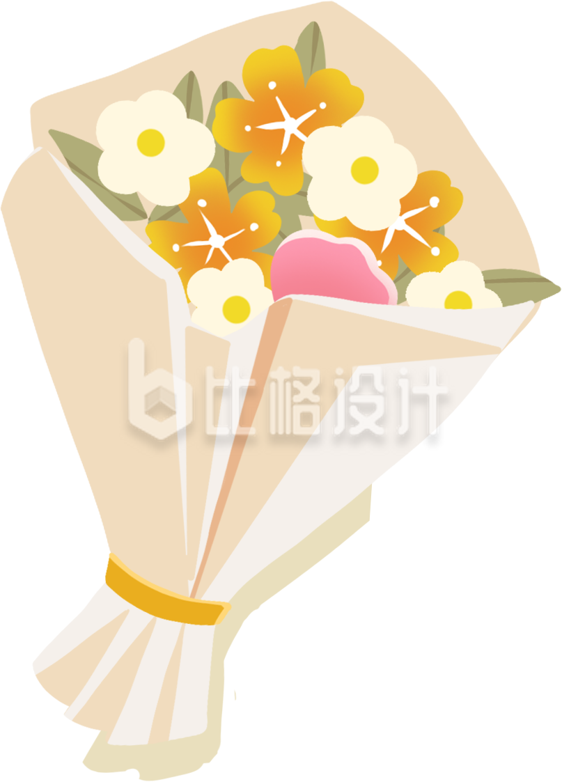 黄色手绘风花束插画