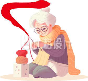 黄色手绘风那个老奶奶毛衣插画