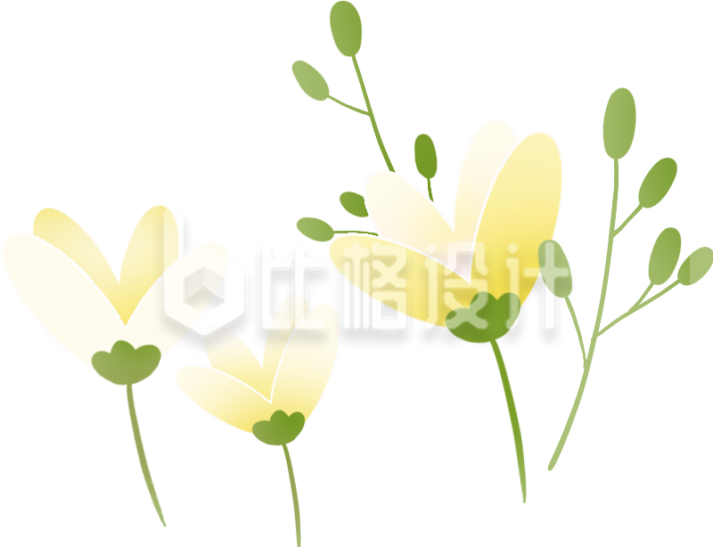 黄色手绘风花草插画