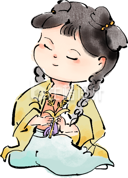 黄色手绘风古风女孩插画