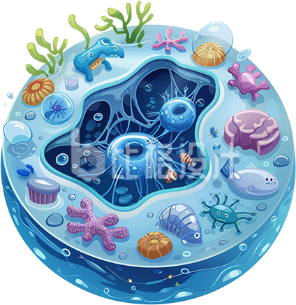 蓝色手绘风生物细胞插画教育