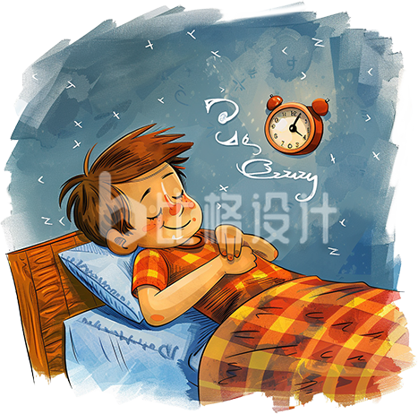 蓝色手绘风男孩睡眠插画