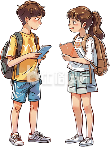 黄色可爱风手绘学生交流学习插画