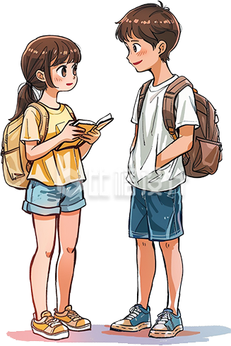 黄色手绘风学生交流学习插画