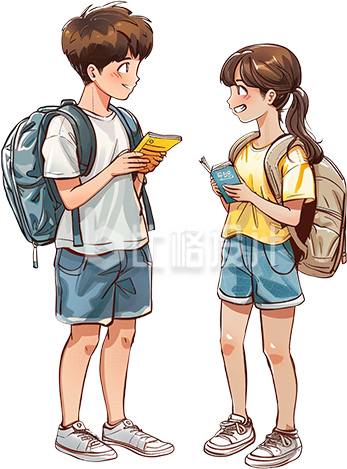 黄色手绘风学生交流学习插画