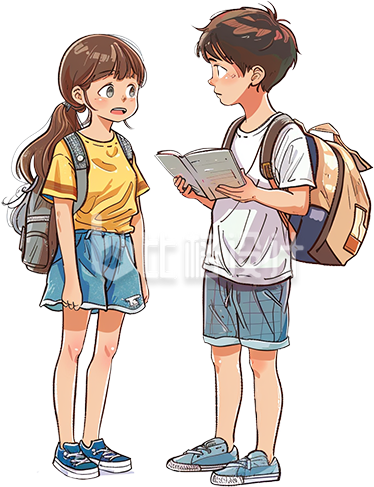 黄色手绘风学生交流学习插画