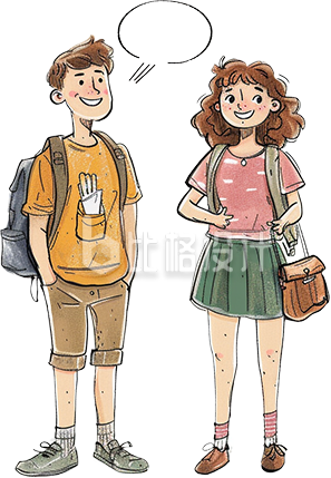 黄色手绘风学生交流学习插画