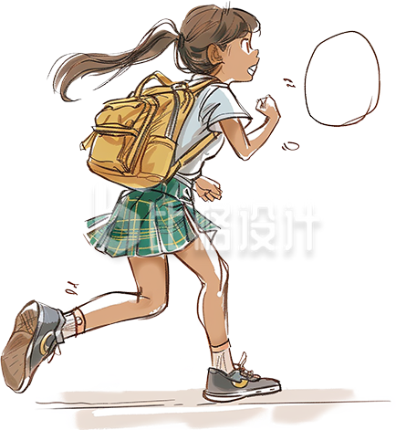 黄色手绘可爱女生跑步插画