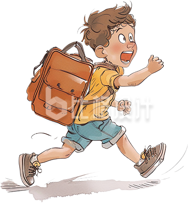 黄色手绘风跑步学生插画