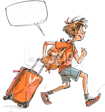 黄色手绘风男生旅游插画