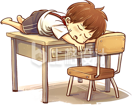 黄色手绘风男生书桌睡觉插画