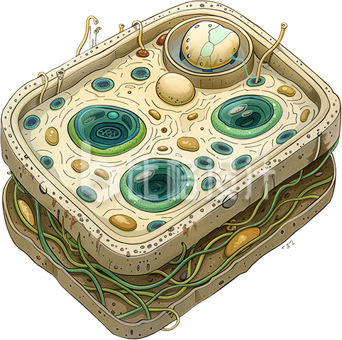 黄色手绘风生物细胞结构插画 黄色手绘风生物细胞结构插画